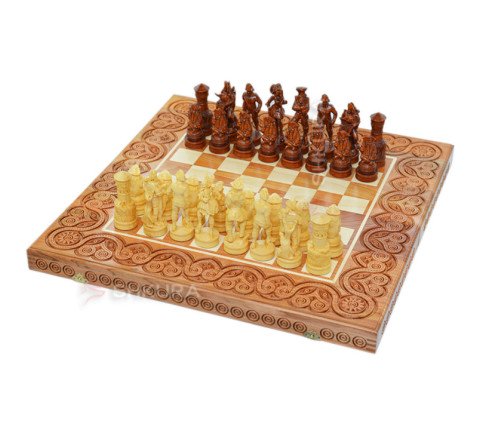 Wooden chess 3 in 1 "Pirates of the Caribbean". 55x55 cm. Light.