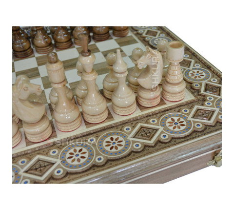 Дерев'яні Шахи + Нарди, 40х40 см. Інкрустація бісером