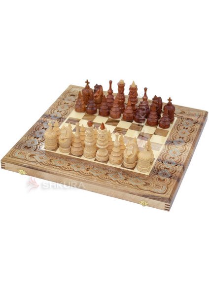 Souvenir chess + backgammon + checkers "Hutsulshchyna" 50 x 50 cm. Beads + Copper