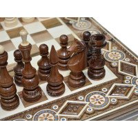 Wooden Chess + Backgammon, 60x60 cm. Bead inlay