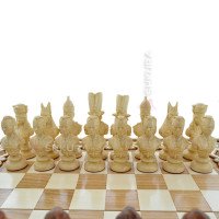 Carved Chess + Backgammon "Egypt". 50x50 cm. Inlaid with copper and beads. Handmade.
