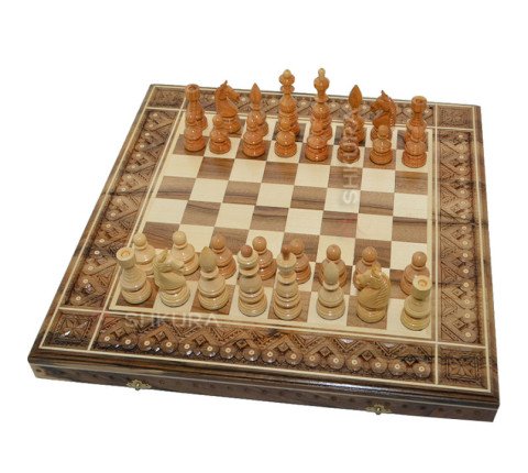 Carved chess + backgammon + checkers size 50 x 50 cm. Handcrafted