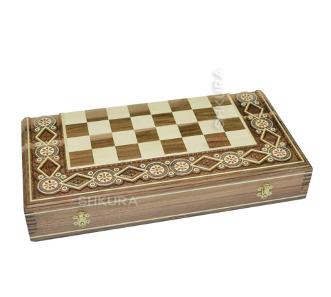 Carved Chess + Backgammon "Egypt". 50x50 cm. Beads. Handmade