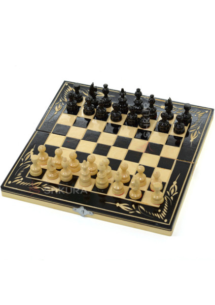 Carved 3 in 1 set, Chess, Backgammon, Checkers, 26x26 cm