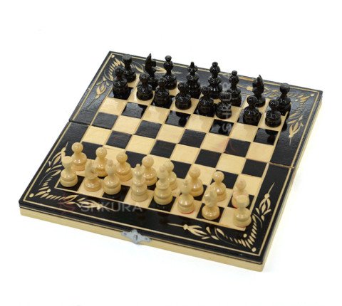 Carved 3 in 1 set, Chess, Backgammon, Checkers, 26x26 cm