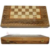 Carved chess + backgammon + checkers 50 x 50 cm. Handmade