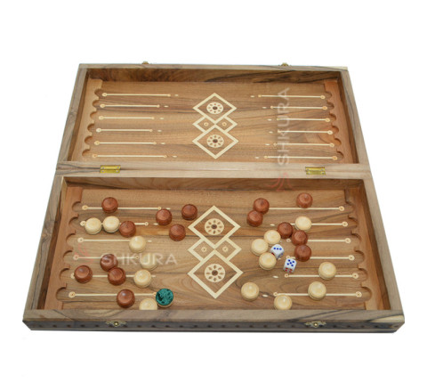 Carved chess + backgammon + checkers size 50 x 50 cm. Handcrafted