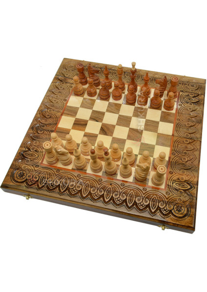 Carved chess + backgammon + checkers 50 x 50 cm. Handmade