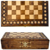 Wooden Chess + Backgammon, 32 x 32 cm. Inlay. Handmade