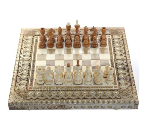 Souvenir chess + backgammon + checkers 50 x 50 cm. Beads + Copper