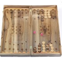Wooden Chess + Backgammon "Hutsulshchyna", 50x50 cm. Inlaid with copper