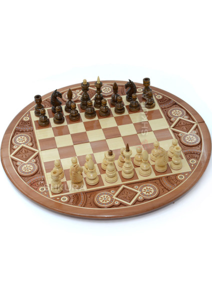 Дерев'яні, круглі Шахи + Шашки, 50 x 50 см. Інкрустація бісером