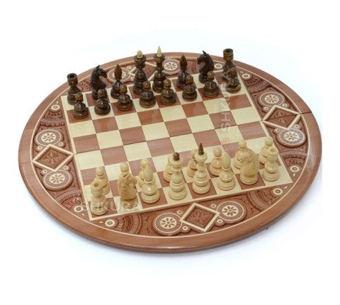 Дерев'яні, круглі Шахи + Шашки, 50 x 50 см. Інкрустація бісером