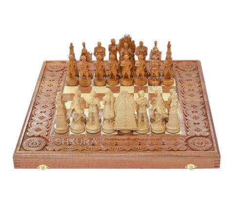 Wooden Chess + Backgammon "Game of Thrones", 50x50 cm. Inlaid with copper.
