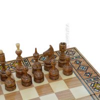 Carved chess 3 in 1, 50x50 cm. Mosaic