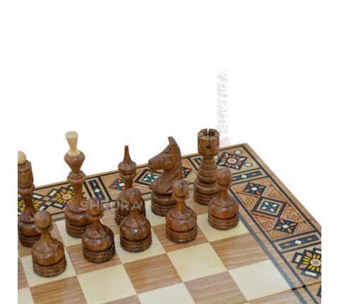Carved chess 3 in 1, 50x50 cm. Mosaic