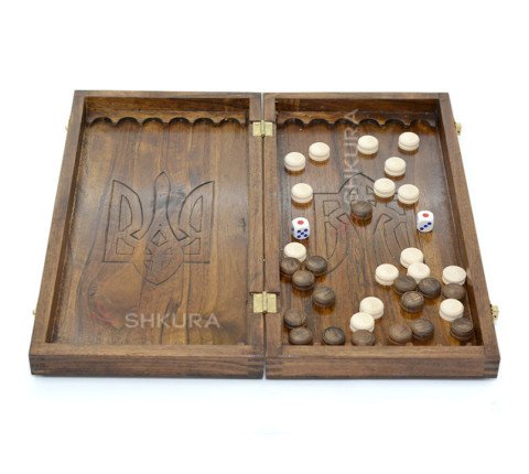 Handmade backgammon "Coat of Arms of Ukraine", copper, 40 cm
