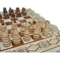 Wooden Chess + Backgammon, 56x56 cm. Bead inlay