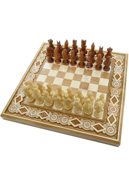 Carved Chess + Backgammon "Egypt". 50x50 cm. Beads. Handmade
