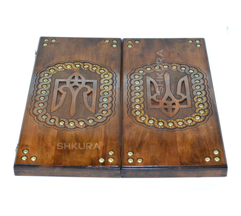 Handmade backgammon "Trident of Ukraine", 45 cm