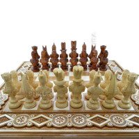 Carved Chess + Backgammon "Egypt". 50x50 cm. Beads. Handmade