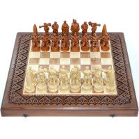 Wooden chess 3 in 1, carved "Ukrainian Armed Forces". 50x50 cm