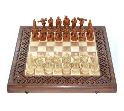 Wooden chess 3 in 1, carved "Armed Forces of Ukraine". 50x50 cm