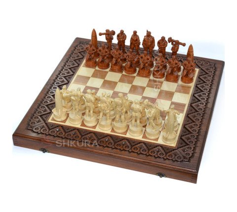 Wooden chess 3 in 1, carved "Armed Forces of Ukraine". 50x50 cm