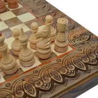 Carved chess + backgammon + checkers 50 x 50 cm. Handmade