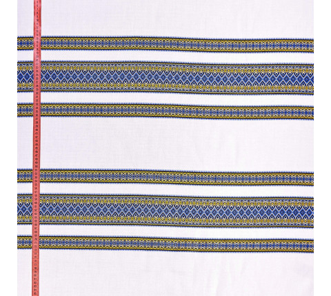 Ethno-fabric for decoration with a yellow-blue pattern Lily TDK-97 1/13, linear meter.