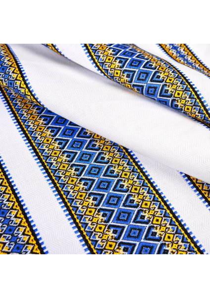 Ethno-fabric for decoration with a yellow-blue pattern Lily TDK-97 1/13, linear meter.