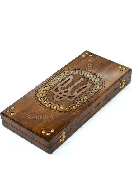 Handmade backgammon "Trident of Ukraine", 45 cm