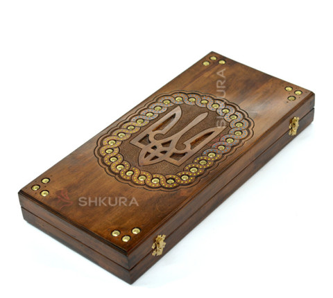 Handmade backgammon "Trident of Ukraine", 45 cm
