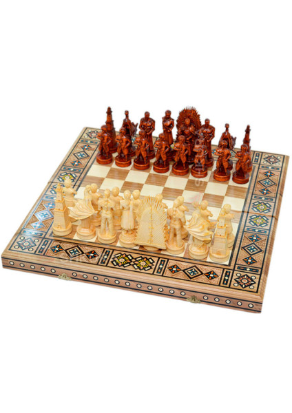 Carved chess 3 in 1 "Game of Thrones". 50x50 cm. Mosaic