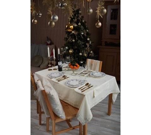 Tablecloth "Golden Flowers" milk-colored