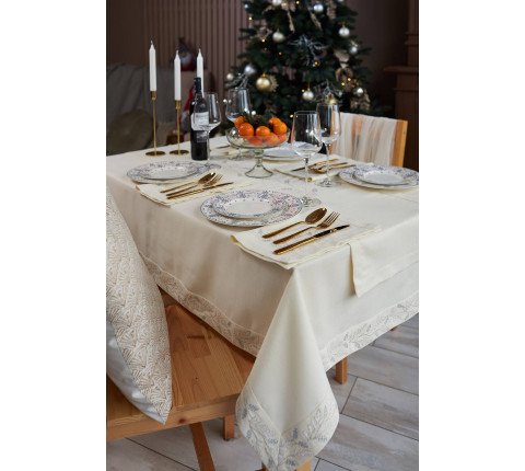Tablecloth "Golden Flowers" milk-colored