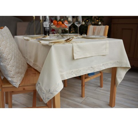 Tablecloth "Golden Flowers" milk-colored