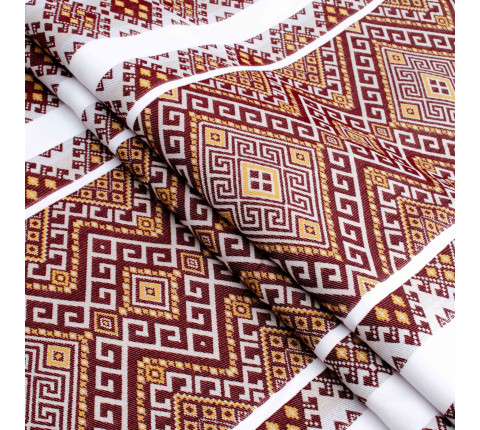 Ethno-jacquard fabric for tablecloths Smereka TDK-J-217 1/1 brown ornament, per meter.