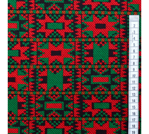 Ethno-jacquard on a red-green patterned cloth Solokha TDK-J-223 1/5, per linear meter.