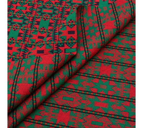 Ethno-jacquard on a red-green patterned cloth Solokha TDK-J-223 1/5, per linear meter.