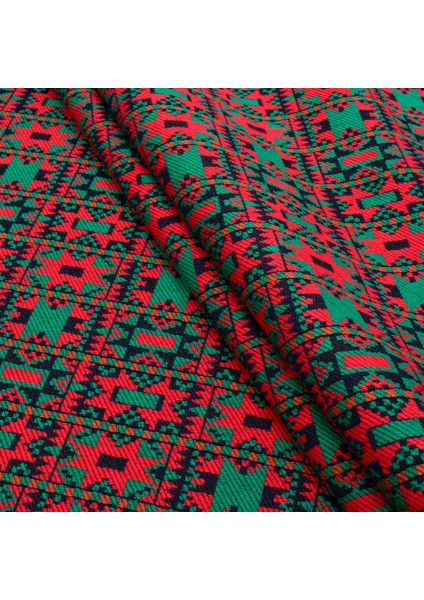 Ethno-jacquard on a red-green patterned cloth Solokha TDK-J-223 1/5, per linear meter.