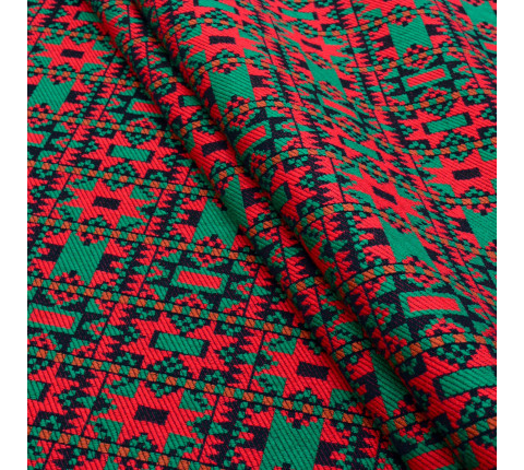 Ethno-jacquard on a red-green patterned cloth Solokha TDK-J-223 1/5, per linear meter.