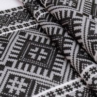 Ethno-jacquard fabric for tablecloths Red Ruta-2 TDK-J-212 1/8 black ornament, per meter.