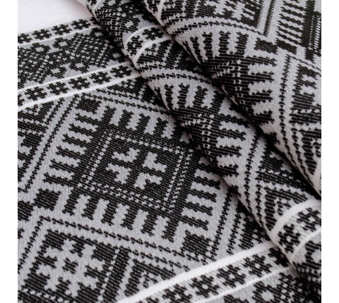 Ethno-jacquard fabric for tablecloths Red Ruta-2 TDK-J-212 1/8 black ornament, linear meter.