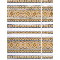 Ethno-jacquard fabric for tablecloths Red Ruta-2 TDK-J-212 1/7 mustard ornament, per meter.