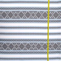 Ethno-jacquard fabric for tablecloths Red Ruta-2 TDK-J-212 1/6 blue-brown ornament, linear meter.