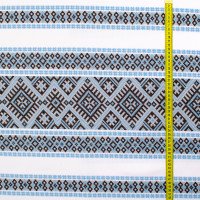 Ethno-jacquard fabric for tablecloths Red Ruta-2 TDK-J-212 1/6 blue-brown ornament, linear meter.