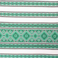 Ethno-jacquard fabric for tablecloths Red Ruta-2 TDK-J-212 1/5 green ornament, running meter.