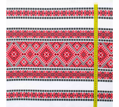 Ethno-jacquard fabric for tablecloths Red Ruta-2 TDK-J-212 1/1, linear meter.