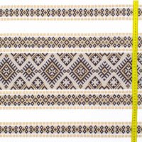 Ethno-jacquard fabric for tablecloths Red Ruta-2 TDK-J-212 1/4 beige ornament, linear meter.